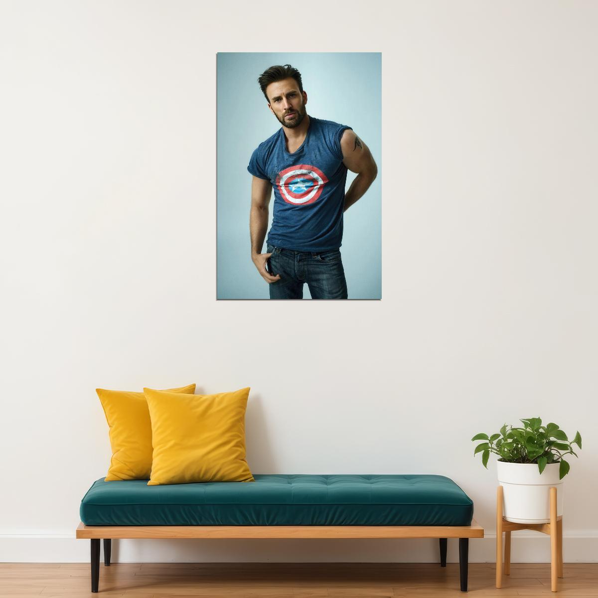 Chris Evans America T-Shirt Photo Print Hollywood Celebrity Poster Handsome Man Wall Art Hot Male Model Aesthetic Decor for Bedroom Living Room - xonomax