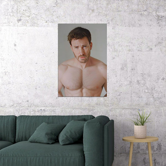 Chris Evans Handsome Close-Up Photo Print Hollywood Celebrity Poster Hot Male Model Wall Art Aesthetic Decor for Bedroom Living Space - xonomax
