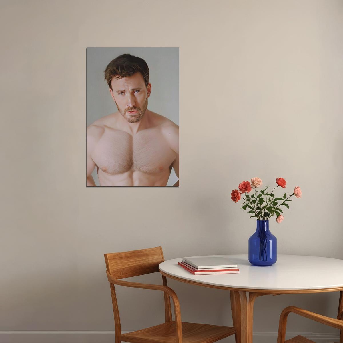 Chris Evans Handsome Close-Up Photo Print Hollywood Celebrity Poster Hot Male Model Wall Art Aesthetic Decor for Bedroom Living Space - xonomax