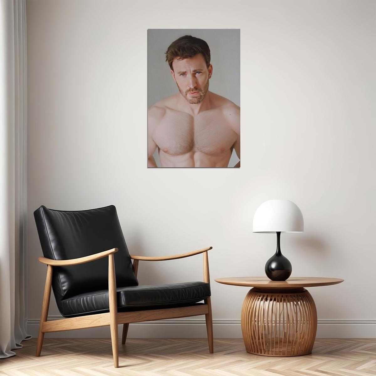 Chris Evans Handsome Close-Up Photo Print Hollywood Celebrity Poster Hot Male Model Wall Art Aesthetic Decor for Bedroom Living Space - xonomax