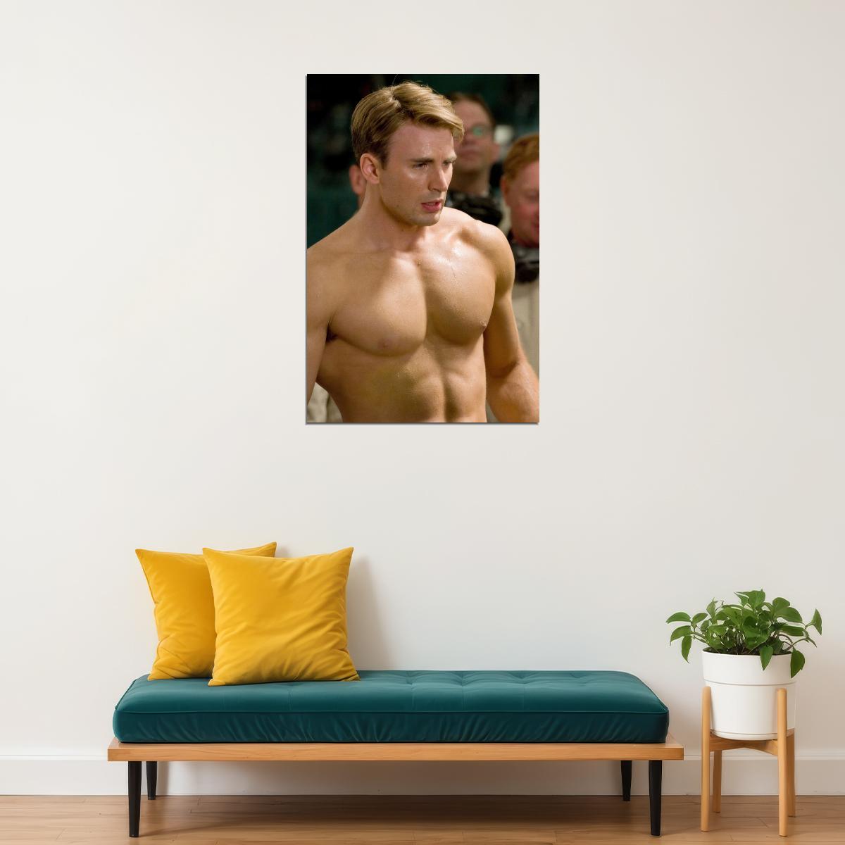 Chris Evans Shirtless Muscular Body Photo Print Hollywood Celebrity Poster Handsome Man Wall Art Hot Male Model Aesthetic Decor for Bedroom Living Room - xonomax