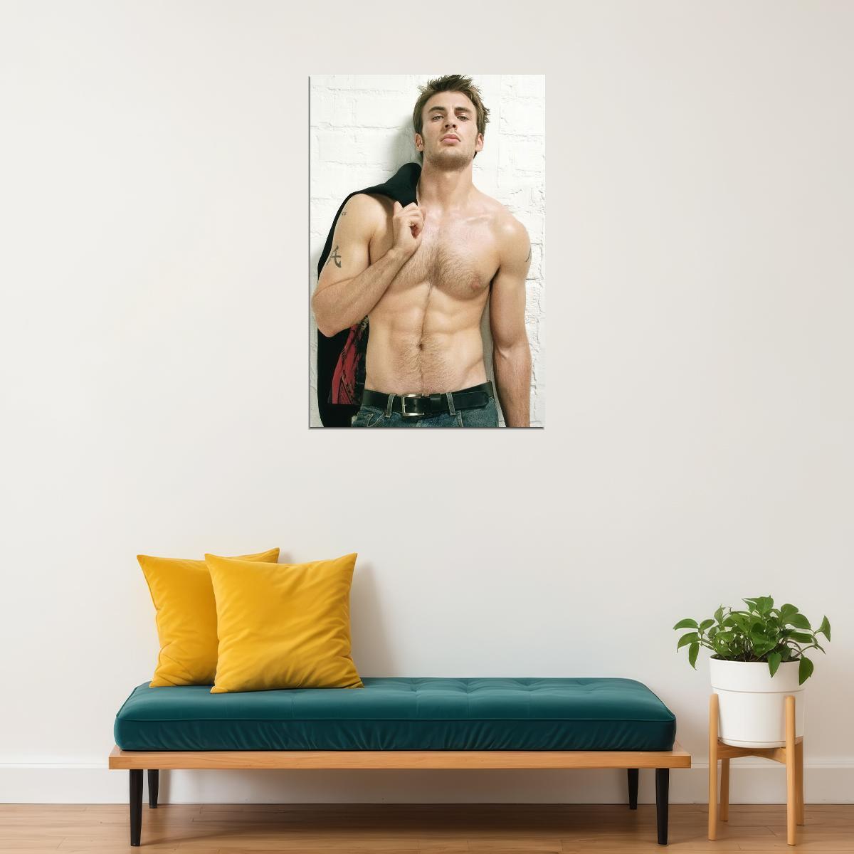 Chris Evans Sexy Shirtless Photo Print Hollywood Celebrity Poster Handsome Man Wall Art Hot Male Model Aesthetic Decor for Bedroom Office - xonomax