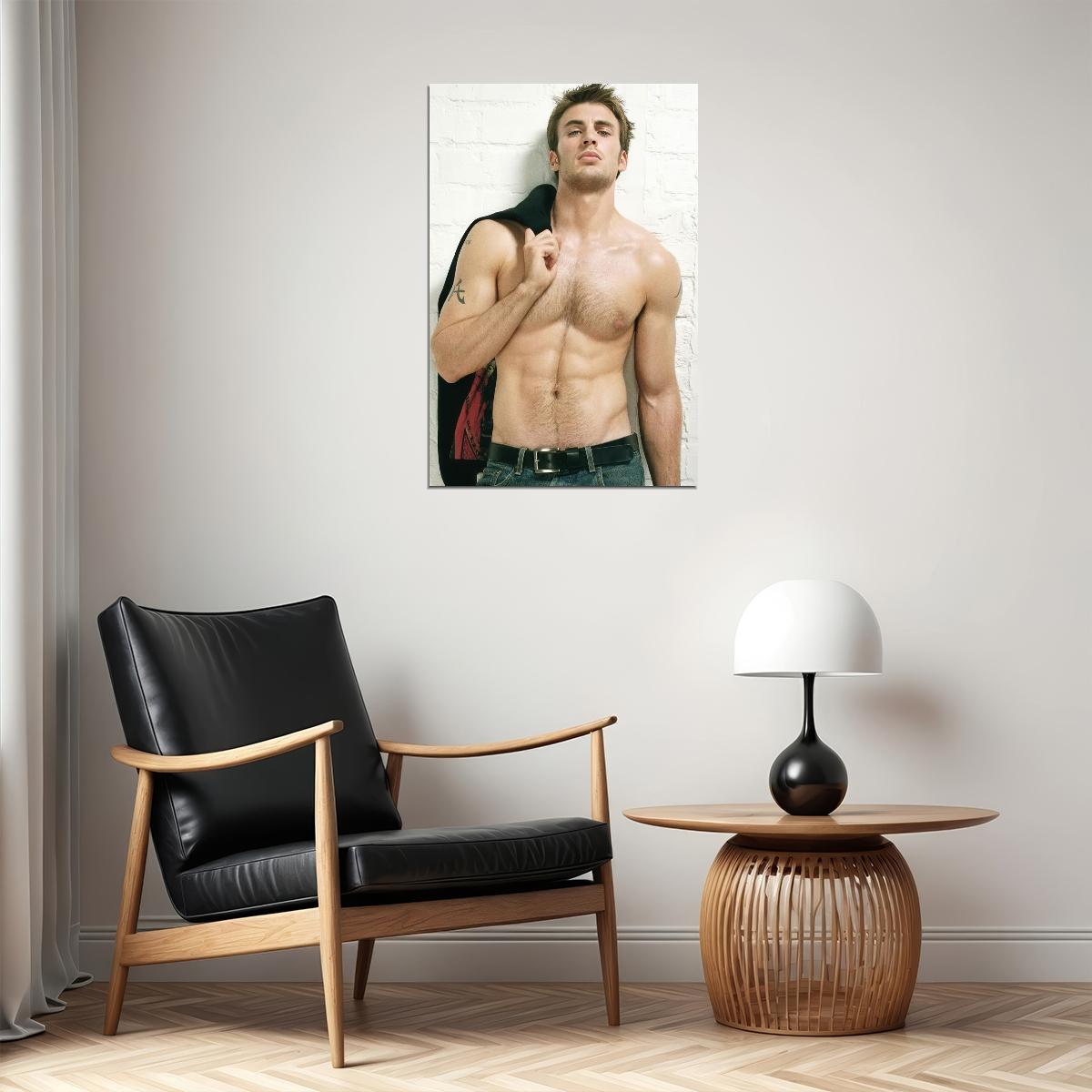 Chris Evans Sexy Shirtless Photo Print Hollywood Celebrity Poster Handsome Man Wall Art Hot Male Model Aesthetic Decor for Bedroom Office - xonomax
