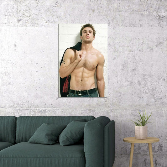 Chris Evans Sexy Shirtless Photo Print Hollywood Celebrity Poster Handsome Man Wall Art Hot Male Model Aesthetic Decor for Bedroom Office - xonomax