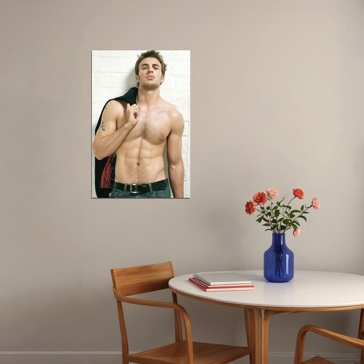 Chris Evans Sexy Shirtless Photo Print Hollywood Celebrity Poster Handsome Man Wall Art Hot Male Model Aesthetic Decor for Bedroom Office - xonomax