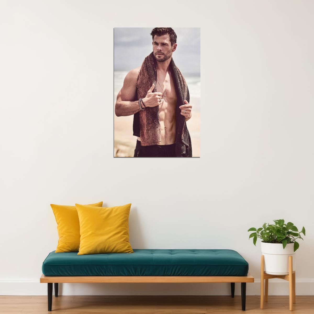Chris Hemsworth Shirtless Beach Photo Print Hollywood Celebrity Poster Handsome Man Wall Art Hot Male Model Aesthetic Decor for Bedroom Living Room - xonomax