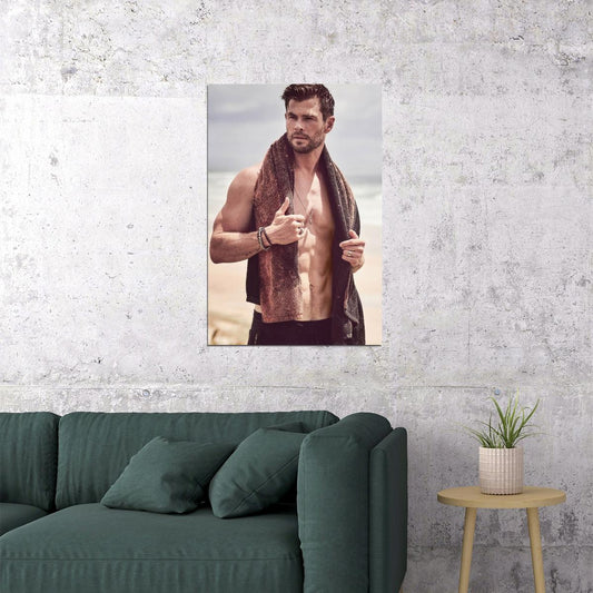 Chris Hemsworth Shirtless Beach Photo Print Hollywood Celebrity Poster Handsome Man Wall Art Hot Male Model Aesthetic Decor for Bedroom Living Room - xonomax