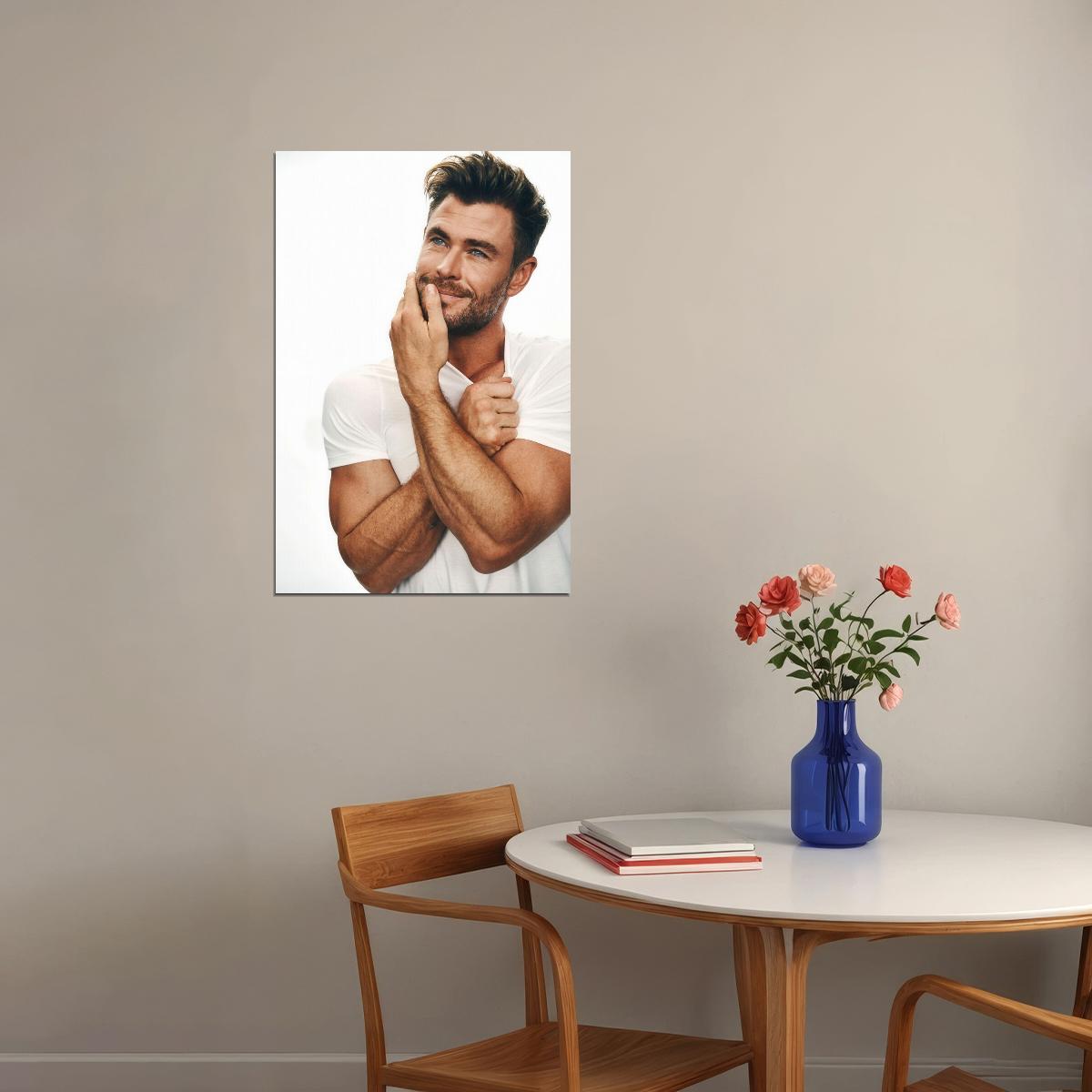 Chris Hemsworth Smiling Handsome Photo Print Hollywood Celebrity Poster Hot Male Model Wall Art Aesthetic Decor for Bedroom Office - xonomax