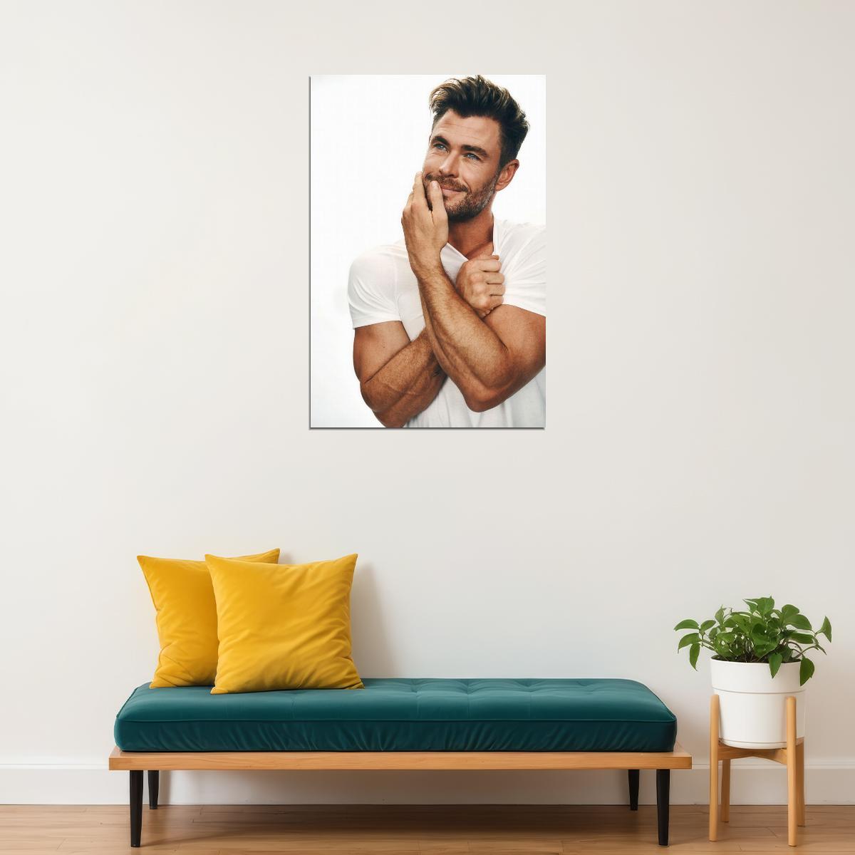 Chris Hemsworth Smiling Handsome Photo Print Hollywood Celebrity Poster Hot Male Model Wall Art Aesthetic Decor for Bedroom Office - xonomax