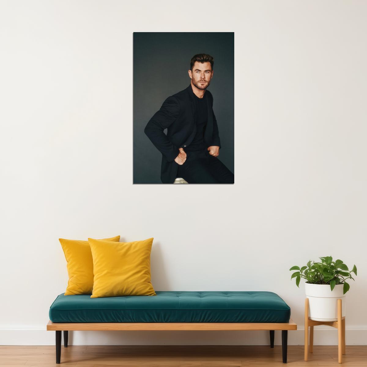 Chris Hemsworth Stylish Suit Photo Print Hollywood Celebrity Poster Handsome Man Wall Art Hot Male Model Aesthetic Decor for Bedroom Living Room - xonomax