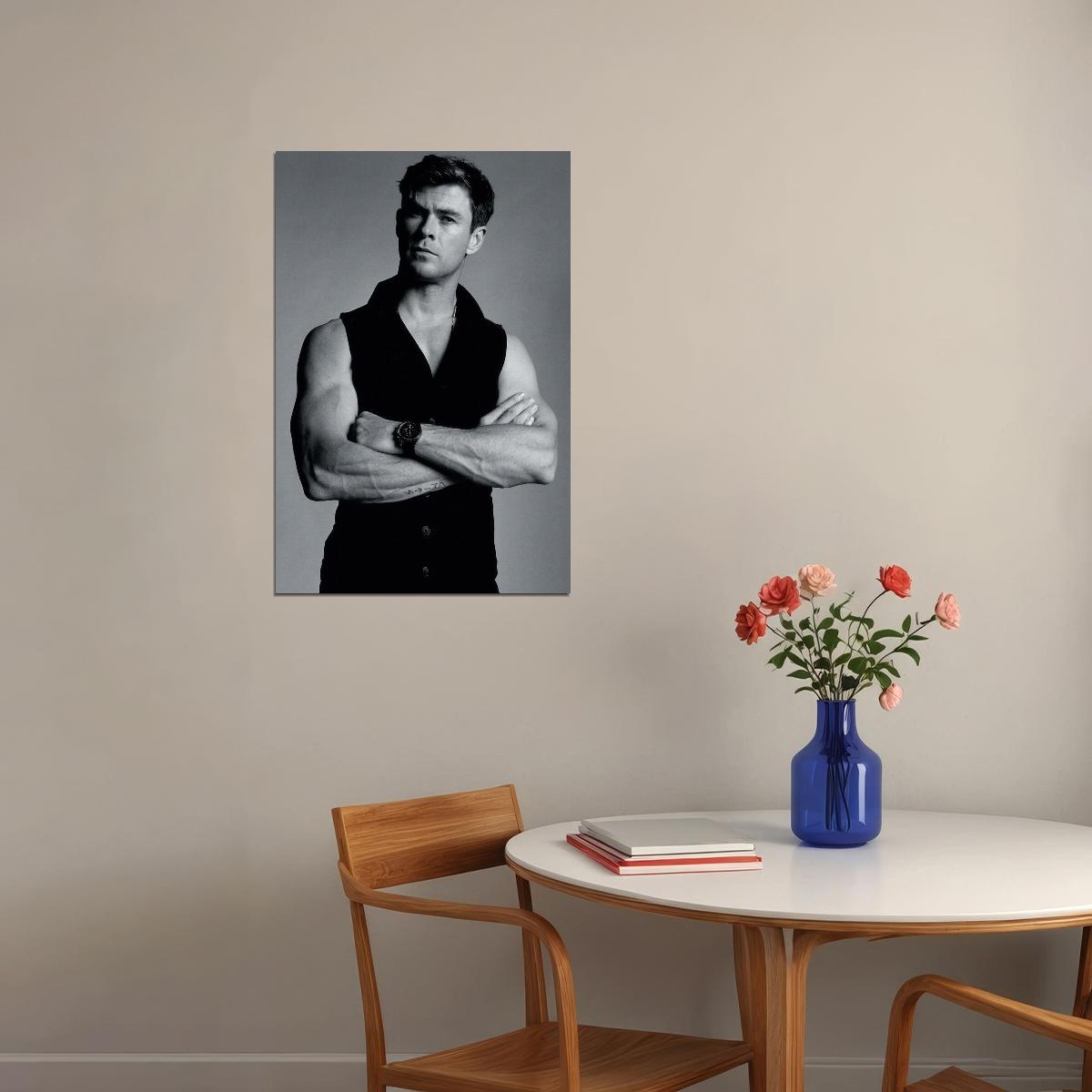 Chris Hemsworth Black and White Fashion Portrait Photo Print Hollywood Celebrity Poster Handsome Man Wall Art Hot Male Model Aesthetic Decor for Bedroom Office - xonomax