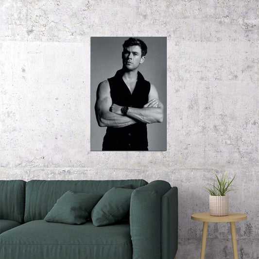 Chris Hemsworth Black and White Fashion Portrait Photo Print Hollywood Celebrity Poster Handsome Man Wall Art Hot Male Model Aesthetic Decor for Bedroom Office - xonomax