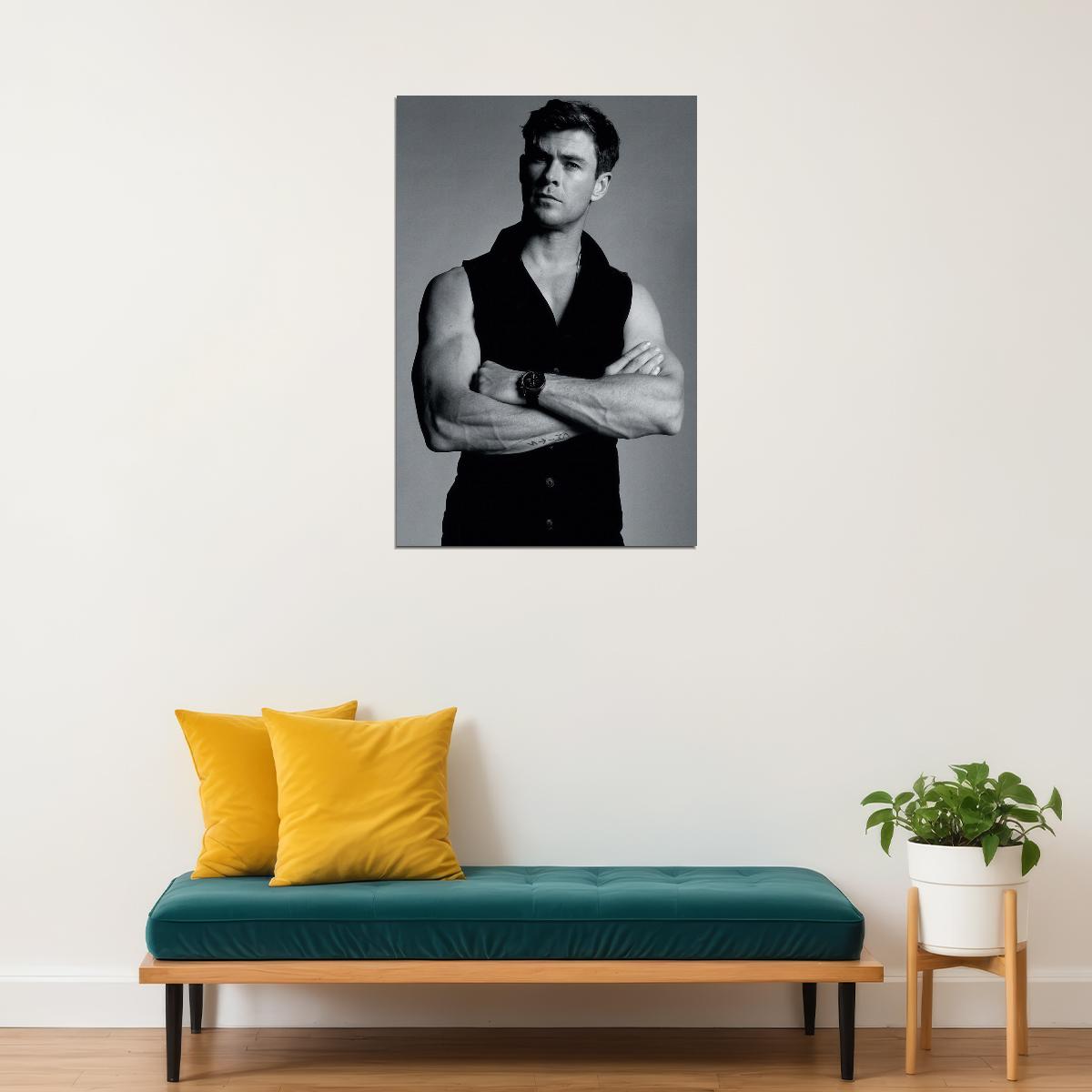 Chris Hemsworth Black and White Fashion Portrait Photo Print Hollywood Celebrity Poster Handsome Man Wall Art Hot Male Model Aesthetic Decor for Bedroom Office - xonomax