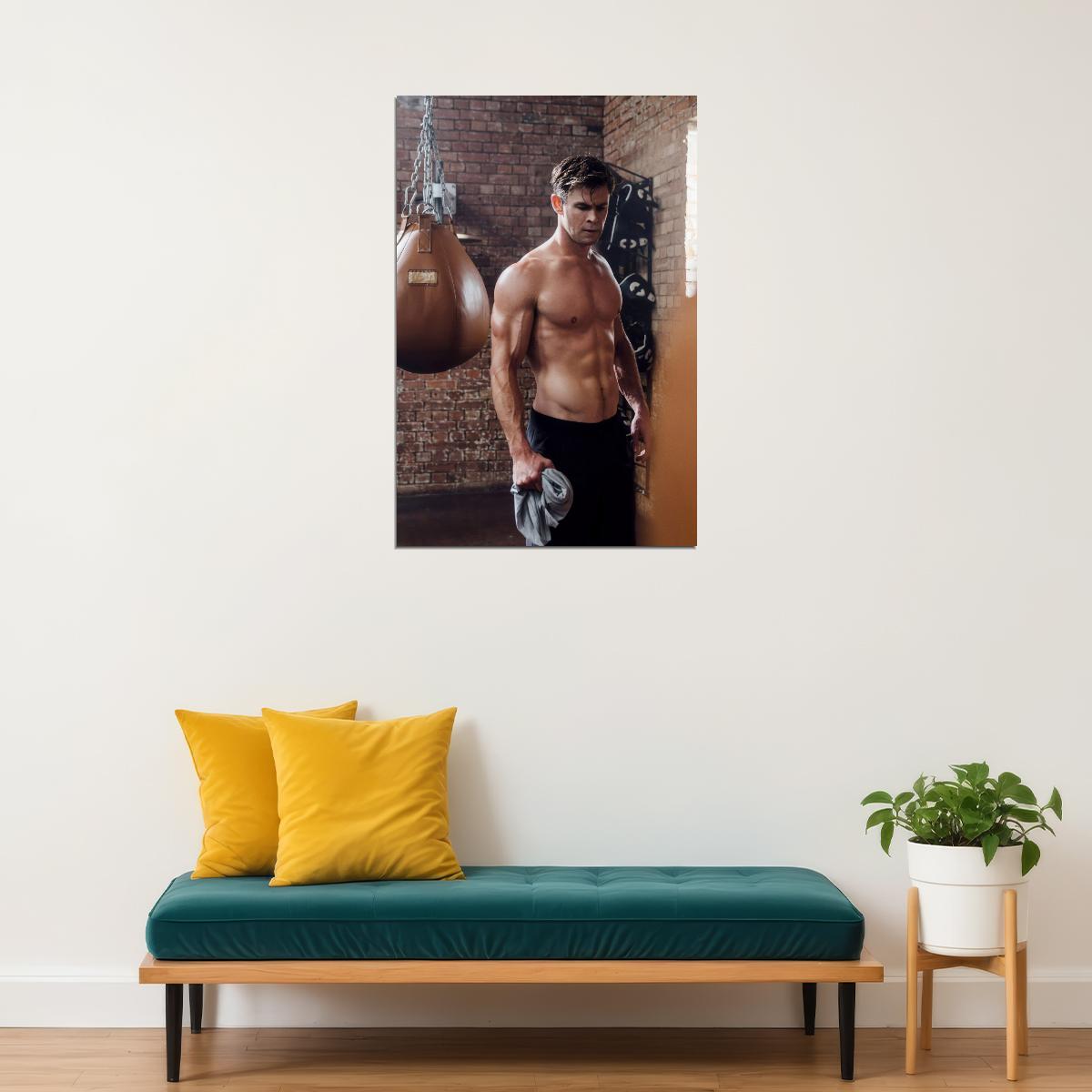 Chris Hemsworth Shirtless Gym Workout Photo Print Hollywood Celebrity Poster Handsome Man Wall Art Hot Male Aesthetic Decor for Bedroom Living Room - xonomax
