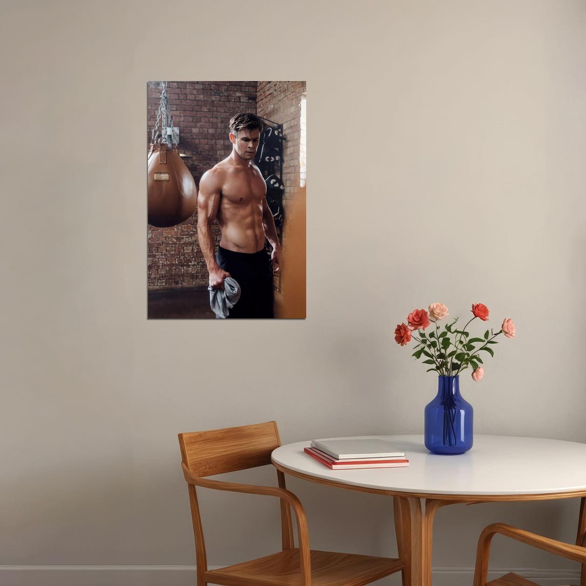 Chris Hemsworth Shirtless Gym Workout Photo Print Hollywood Celebrity Poster Handsome Man Wall Art Hot Male Aesthetic Decor for Bedroom Living Room - xonomax