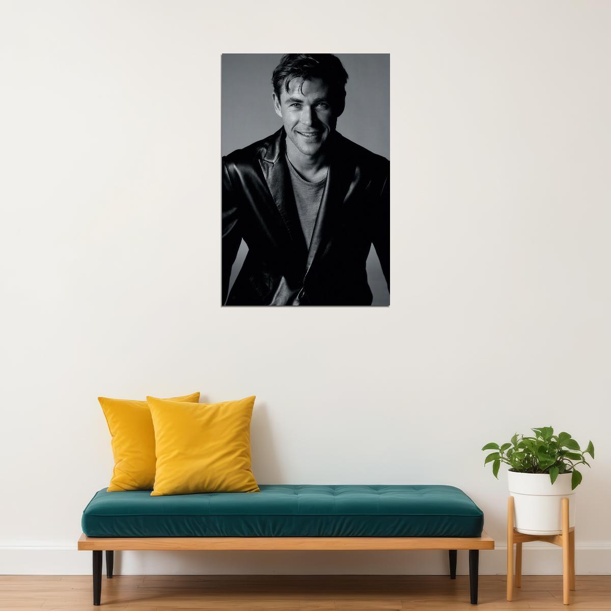 Chris Hemsworth Classic Black and White Photo Print Hollywood Celebrity Poster Handsome Man Wall Art Hot Male Model Aesthetic Decor for Bedroom Living Space - xonomax