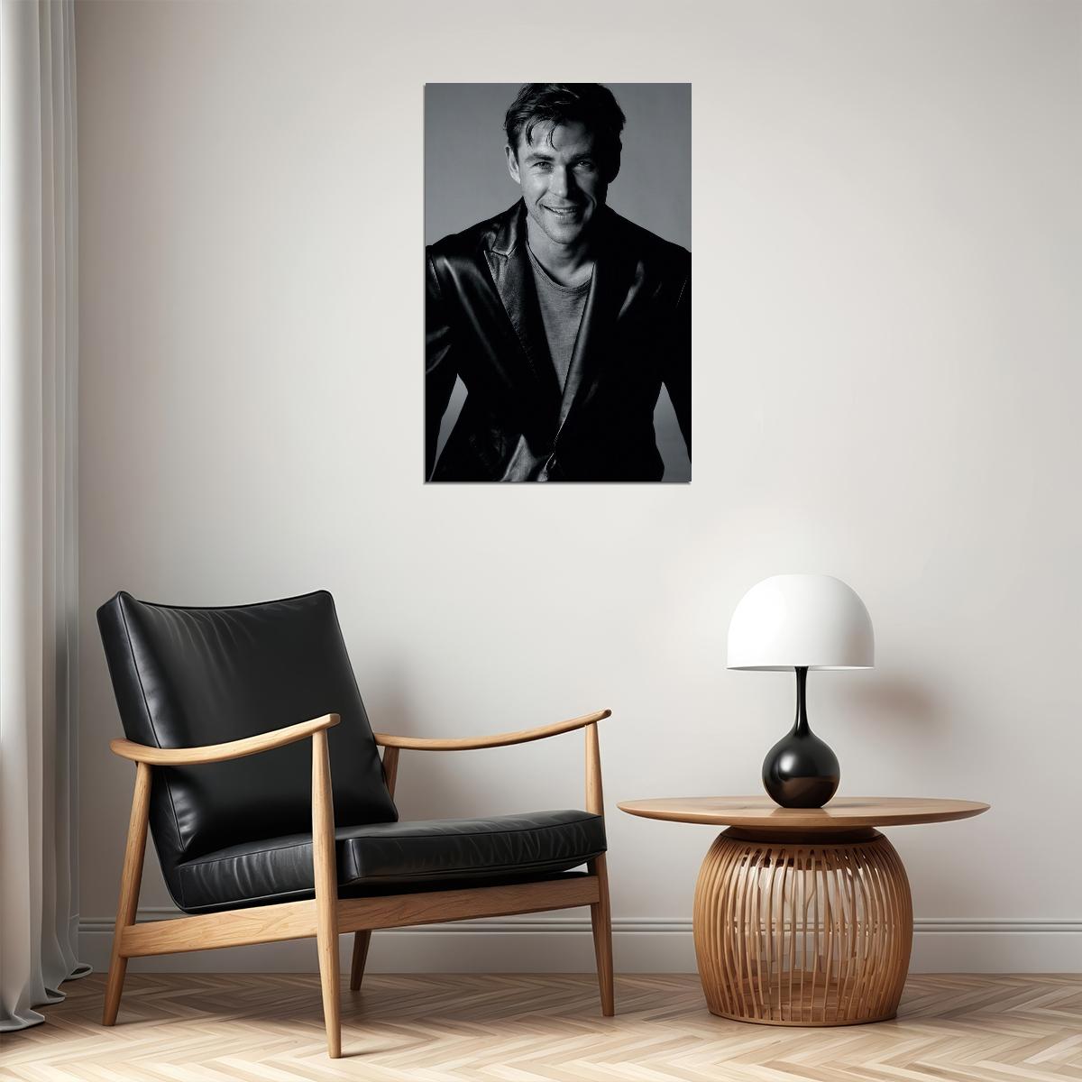 Chris Hemsworth Classic Black and White Photo Print Hollywood Celebrity Poster Handsome Man Wall Art Hot Male Model Aesthetic Decor for Bedroom Living Space - xonomax