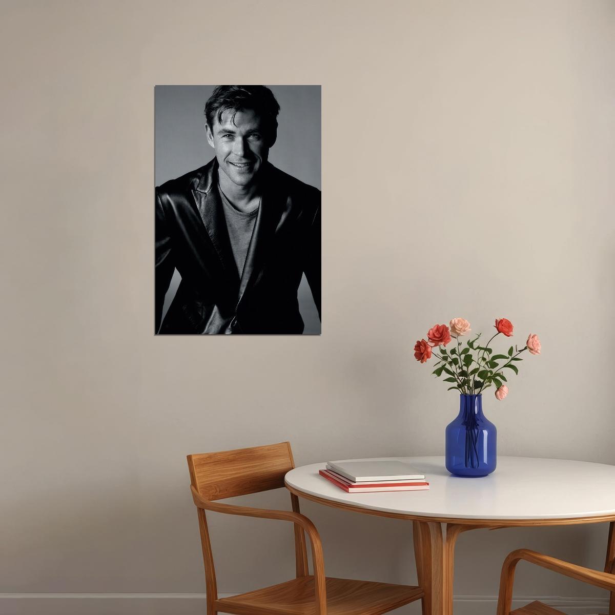 Chris Hemsworth Classic Black and White Photo Print Hollywood Celebrity Poster Handsome Man Wall Art Hot Male Model Aesthetic Decor for Bedroom Living Space - xonomax