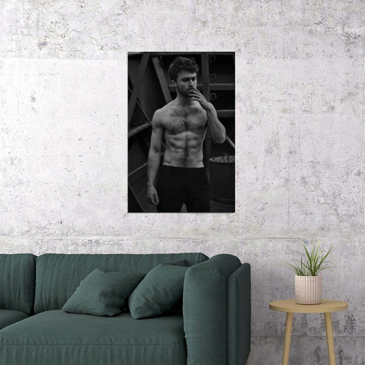 Daniel Radcliffe Black and White Shirtless Muscular Photo Print Hollywood Celebrity Poster Handsome Man Wall Art Hot Male Model Aesthetic Decor for Bedroom Living Room - xonomax