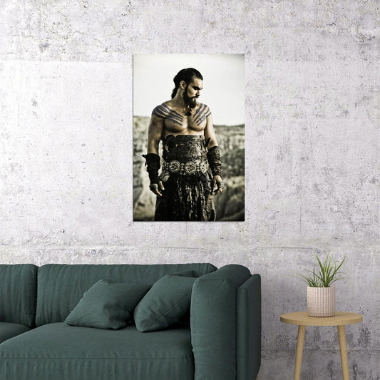 Jason Momoa Black and White Warrior Photo Print Hollywood Celebrity Poster Handsome Man Wall Art Hot Male Actor Aesthetic Decor for Bedroom Living Space - xonomax