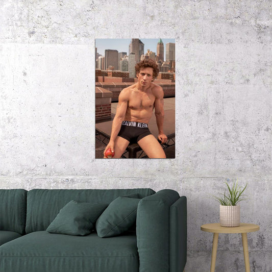 Jeremy Allen White Rooftop Shirtless Photo Print Hollywood Celebrity Poster Handsome Man Wall Art Hot Male Model Aesthetic Decor for Bedroom - xonomax