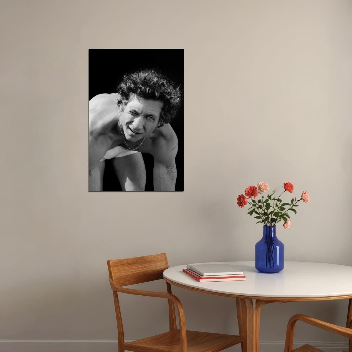 Jeremy Allen White Black and White Smiling Photo Print Hollywood Celebrity Poster Handsome Man Wall Art Hot Male Actor Aesthetic Decor for Bedroom