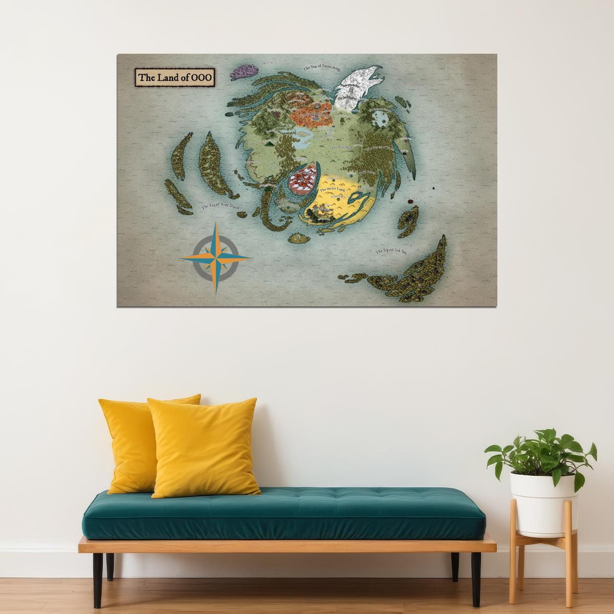 Adventure Time Cartoon Poster Land of Ooo Map Print Whimsical Fantasy Wall Art Kids Room Decor