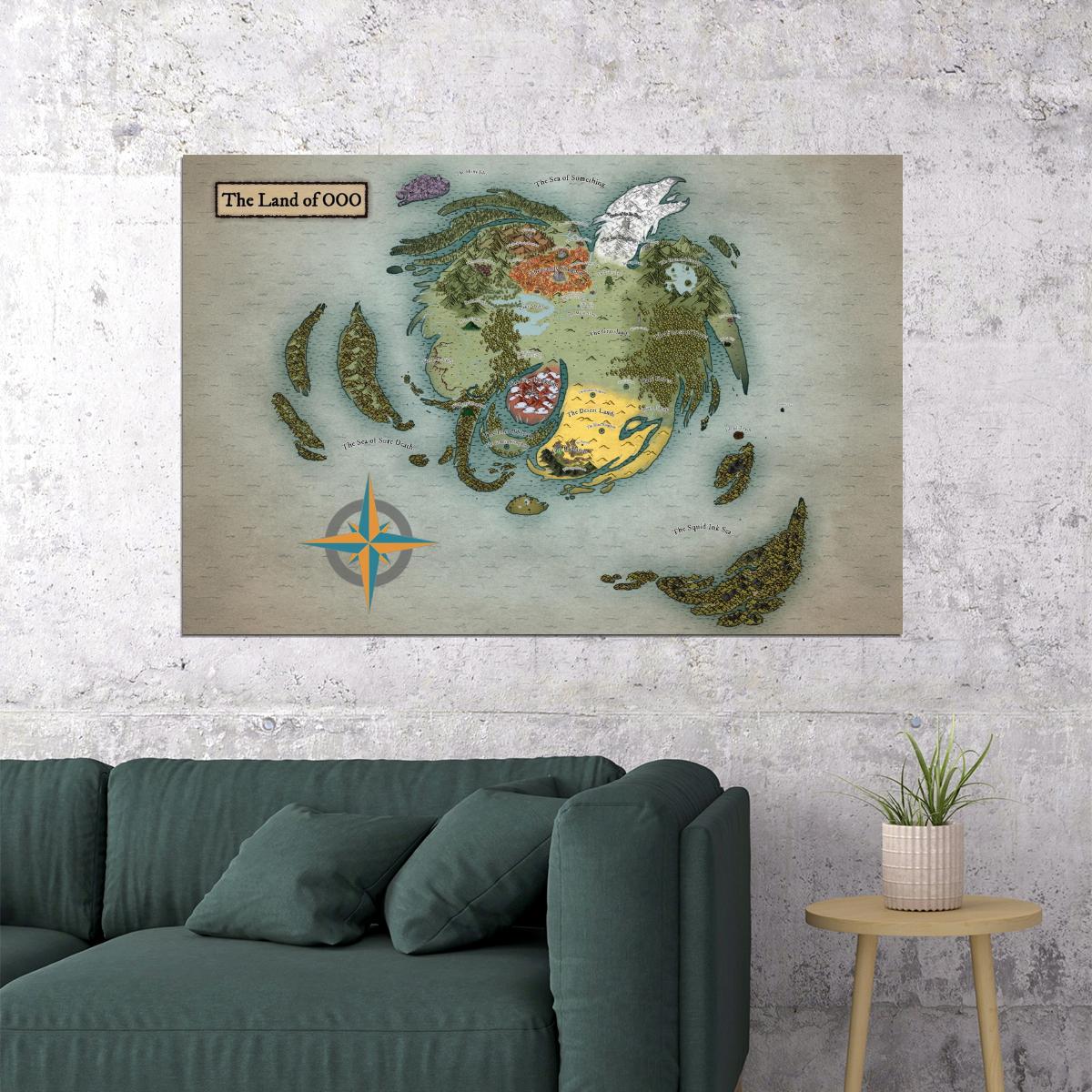 Adventure Time Cartoon Poster Land of Ooo Map Print Whimsical Fantasy Wall Art Kids Room Decor