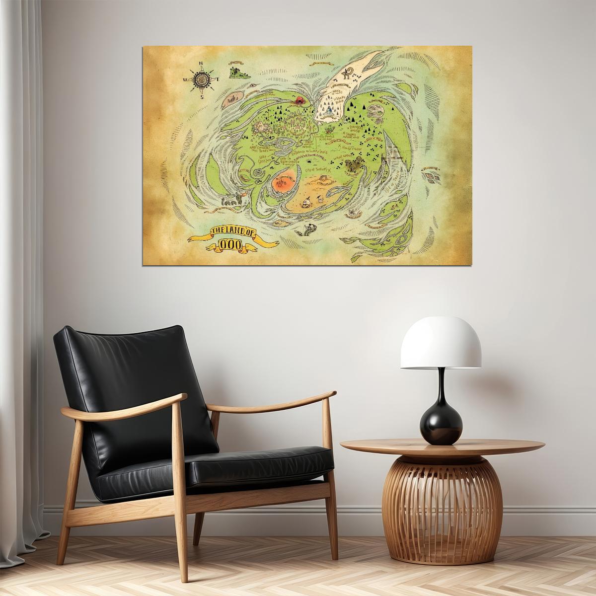 Adventure Time Map Poster Land of Ooo Cartoon Region Print Whimsical Fantasy Wall Art Kids Room Decor