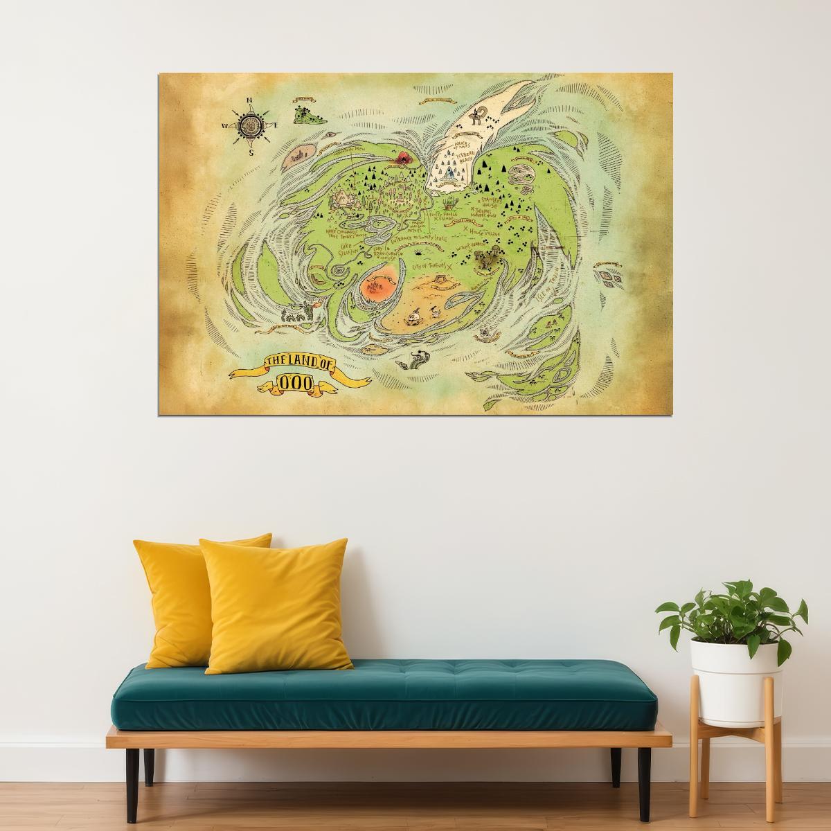 Adventure Time Map Poster Land of Ooo Cartoon Region Print Whimsical Fantasy Wall Art Kids Room Decor