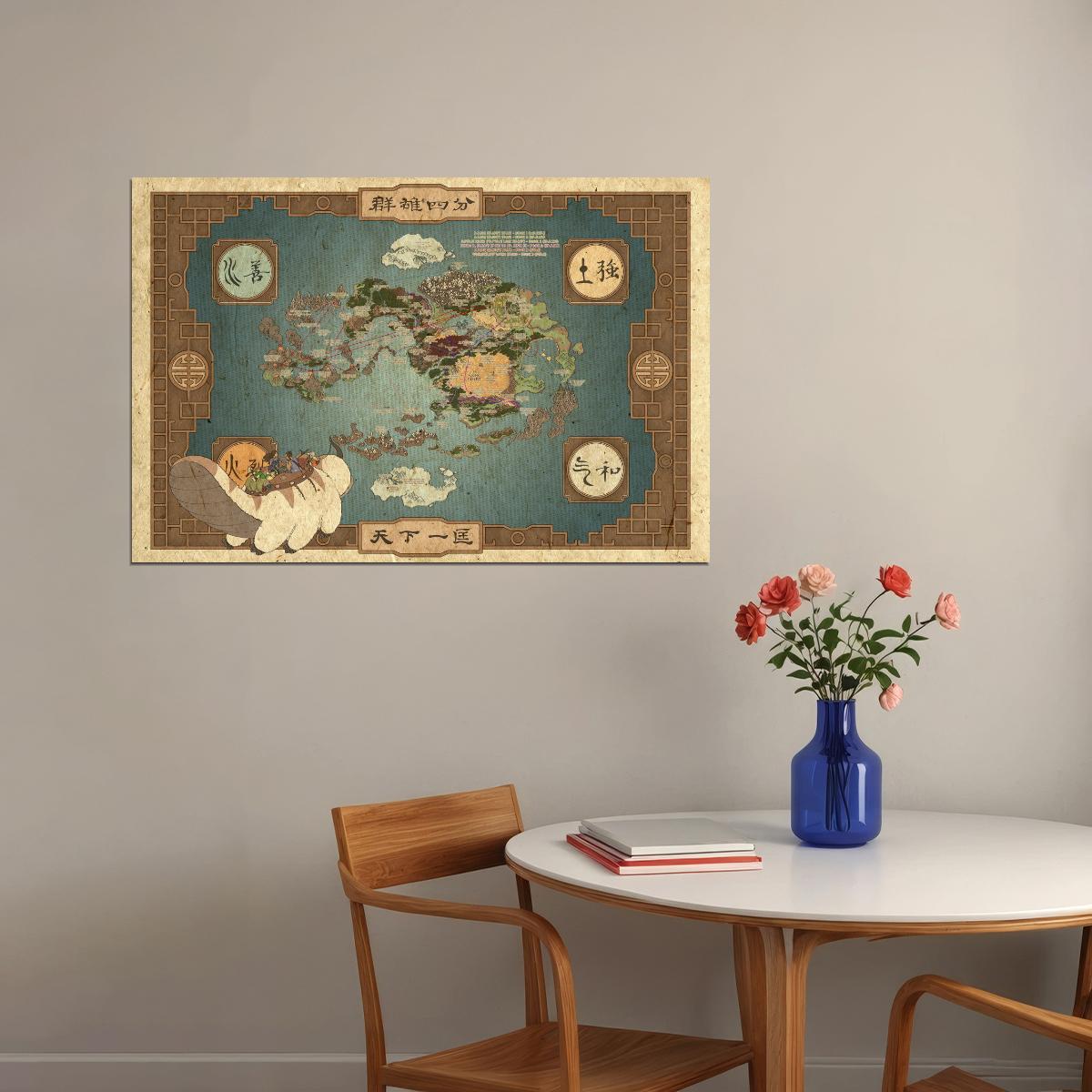 Avatar The Last Airbender Anime Poster Four Nations Map Print Elemental World Wall Art Teen Room Decor