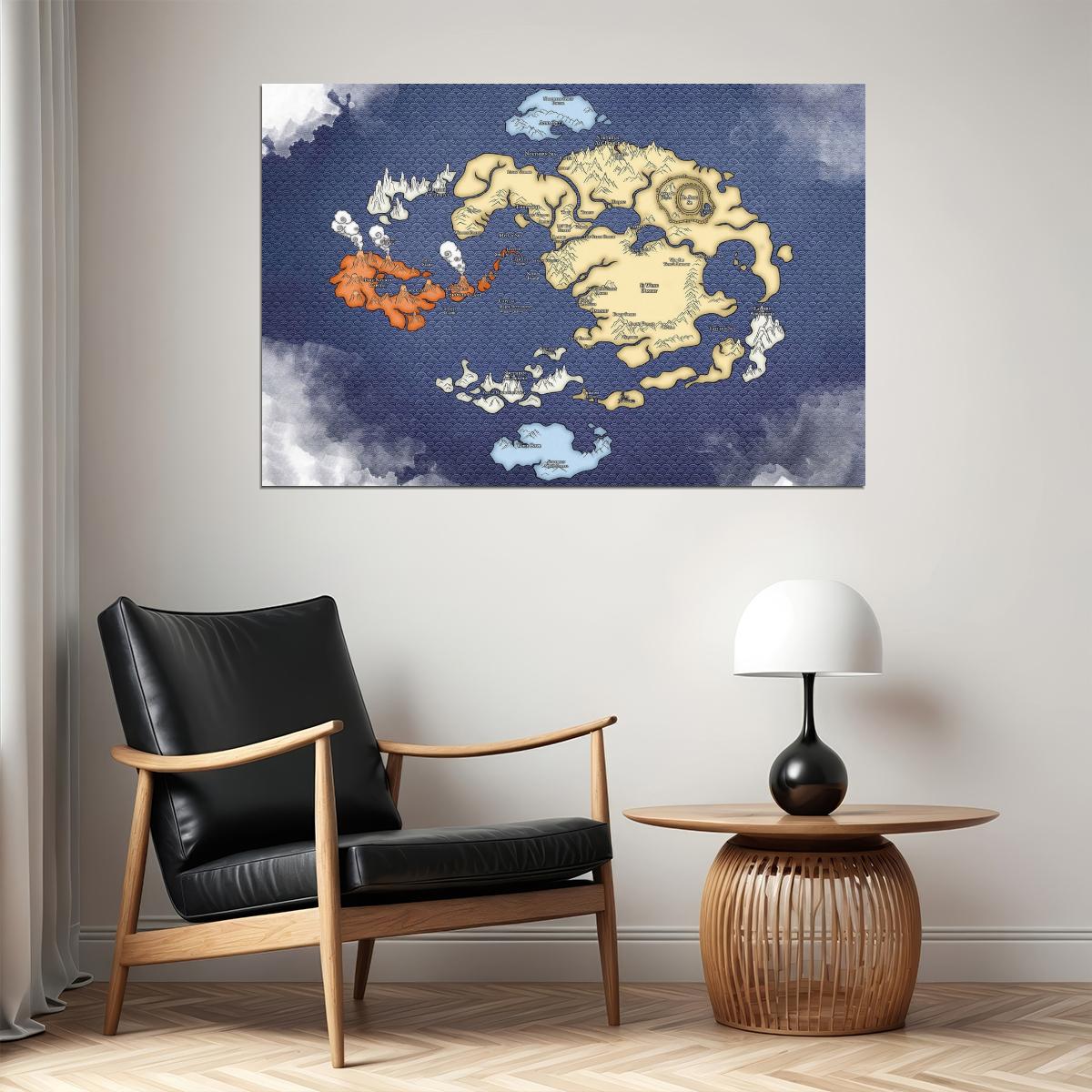 Avatar The Last Airbender Anime Poster Four Nations Map Print Elemental World Wall Art Teen Room Decor