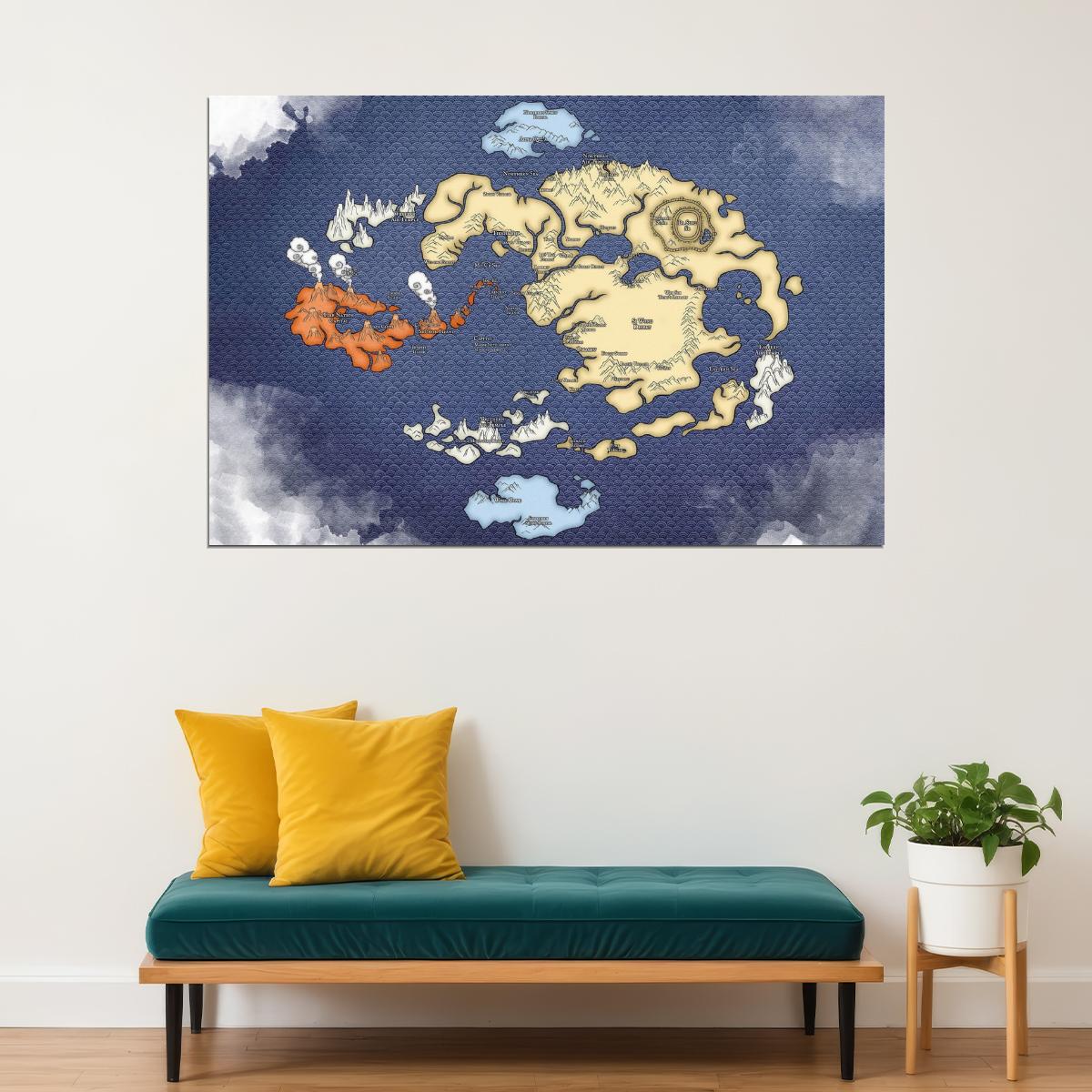 Avatar The Last Airbender Anime Poster Four Nations Map Print Elemental World Wall Art Teen Room Decor