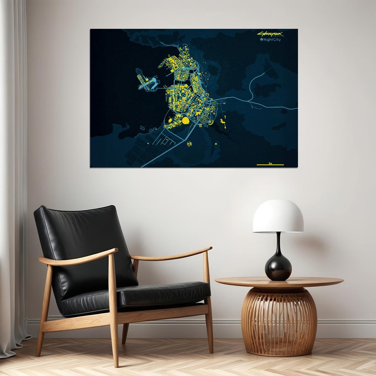 Cyberpunk 2077 Video Game Poster Night City Map Print Futuristic Open World Gamer Wall Art Sci-Fi Decor