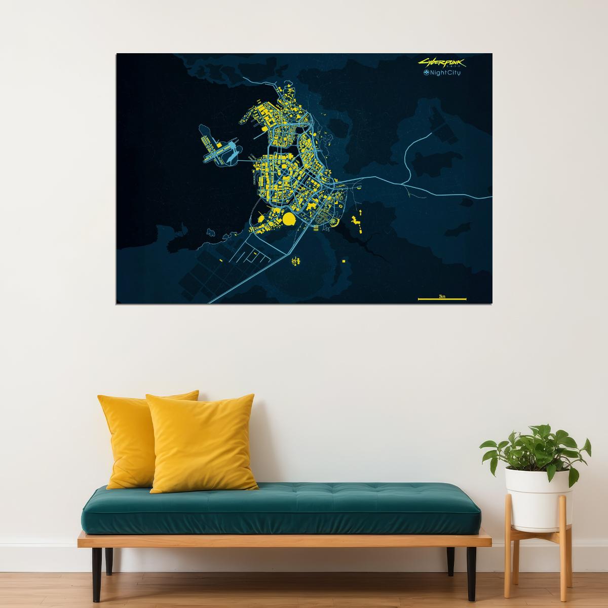 Cyberpunk 2077 Video Game Poster Night City Map Print Futuristic Open World Gamer Wall Art Sci-Fi Decor