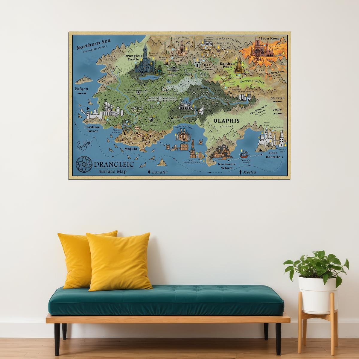 Dark Souls Video Game Poster Drangleic Surface Map Print Fantasy RPG Gamer Wall Art Dark Medieval Decor