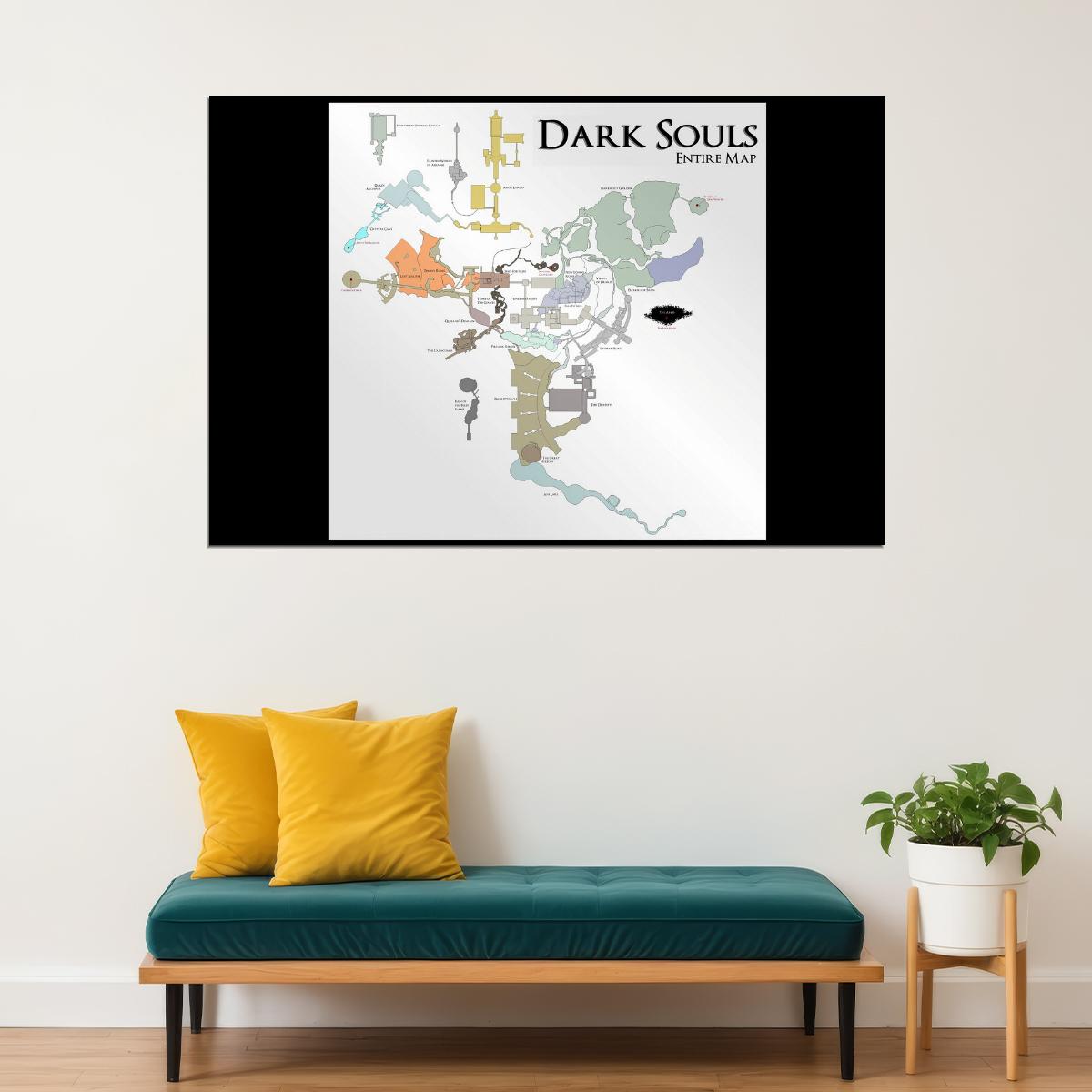 Dark Souls Map Poster Lordran Region Print Dark Fantasy RPG Wall Art Gamer Room Decor Video Game Artwork