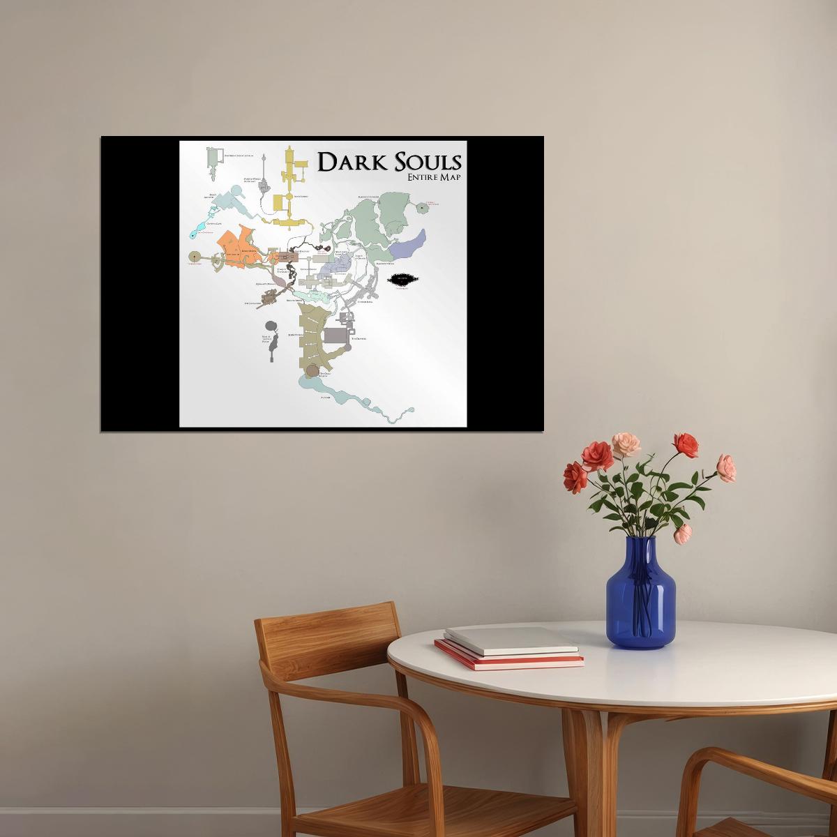 Dark Souls Map Poster Lordran Region Print Dark Fantasy RPG Wall Art Gamer Room Decor Video Game Artwork