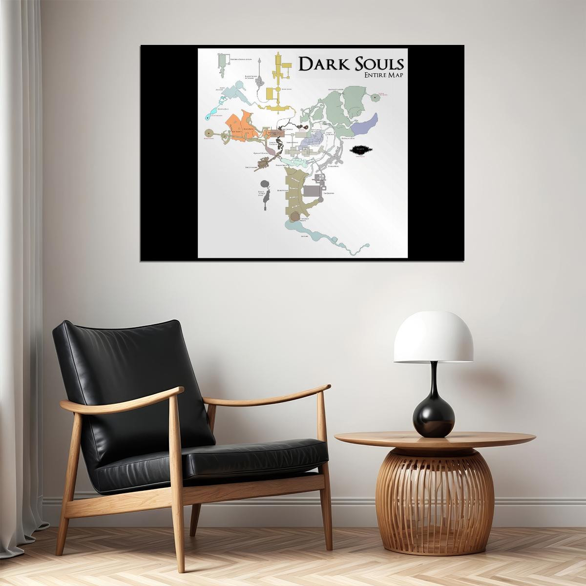 Dark Souls Map Poster Lordran Region Print Dark Fantasy RPG Wall Art Gamer Room Decor Video Game Artwork