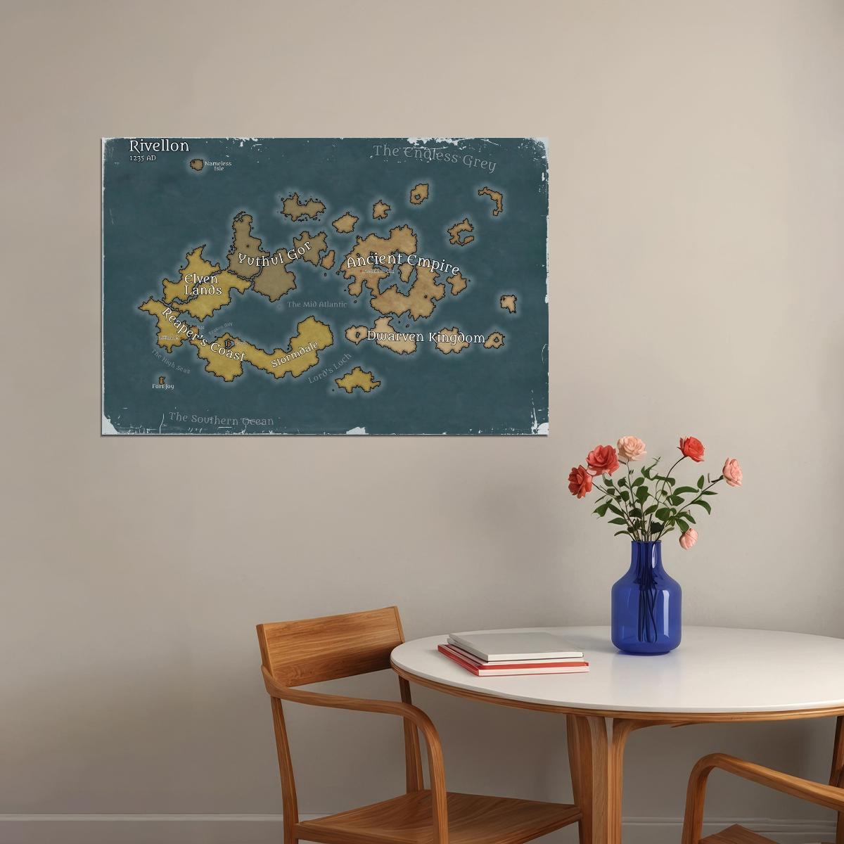 Divinity Original Sin Video Game Poster Rivellon Map Print Fantasy RPG Gamer Wall Art Open World Decor