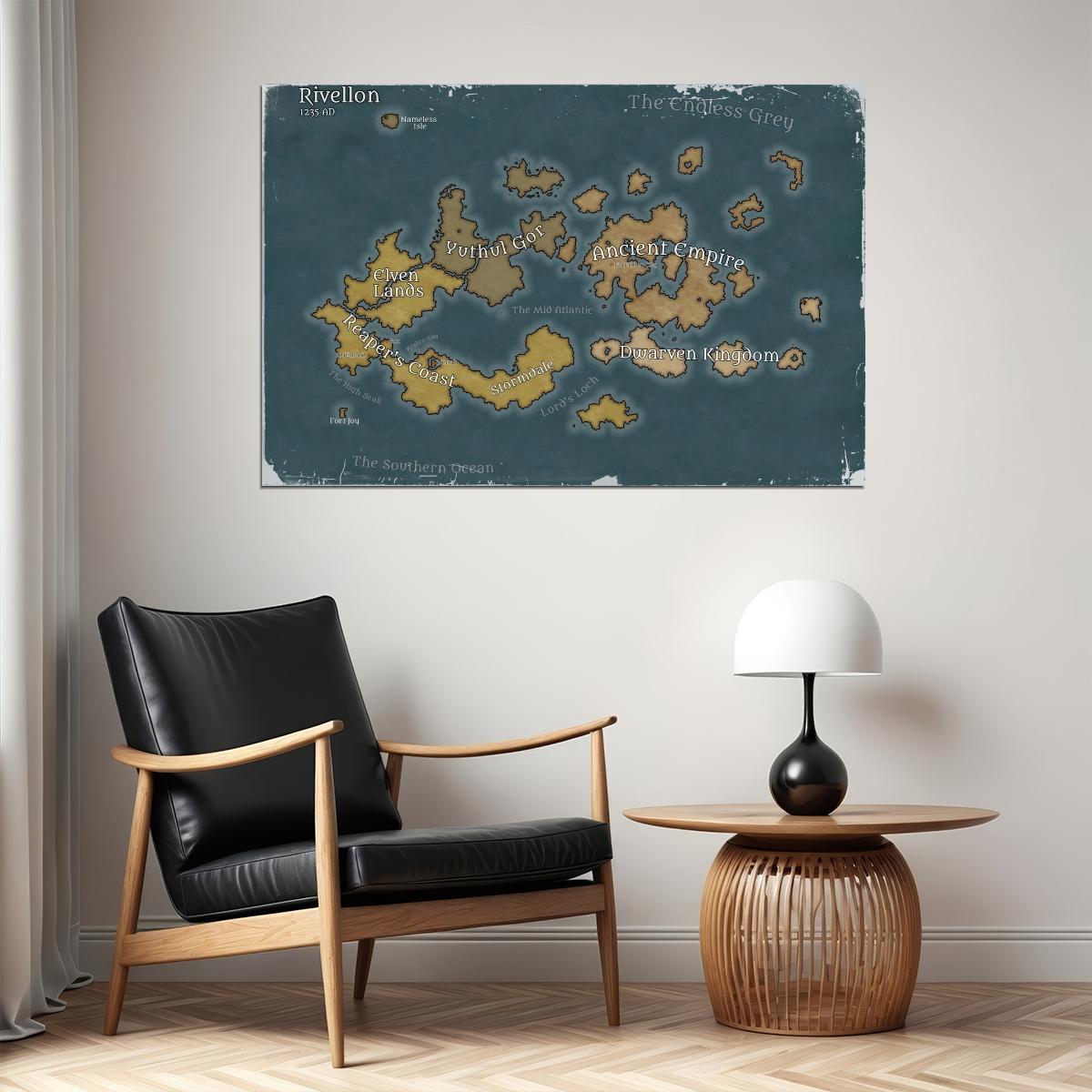 Divinity Original Sin Video Game Poster Rivellon Map Print Fantasy RPG Gamer Wall Art Open World Decor