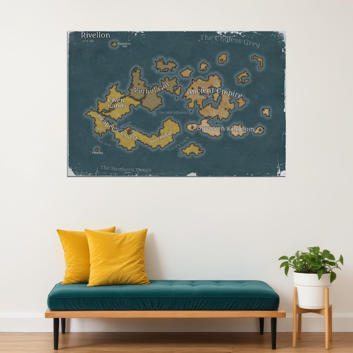 Divinity Original Sin Video Game Poster Rivellon Map Print Fantasy RPG Gamer Wall Art Open World Decor