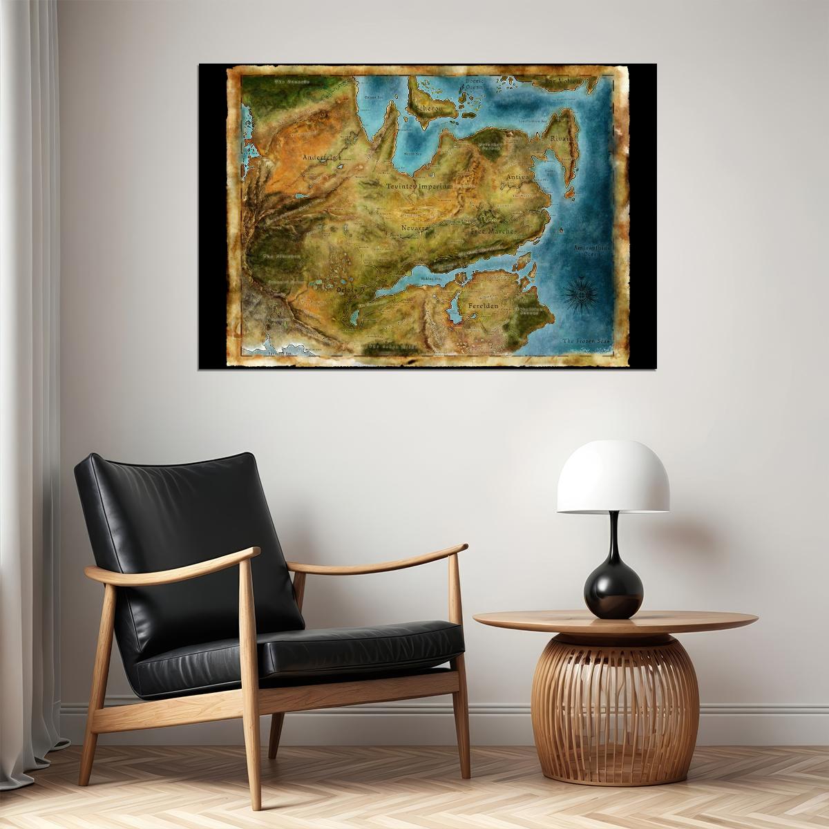 Dragon Age Video Game Poster Thedas Map Print Fantasy RPG Gamer Wall Art Open World Region Decor - xonomax