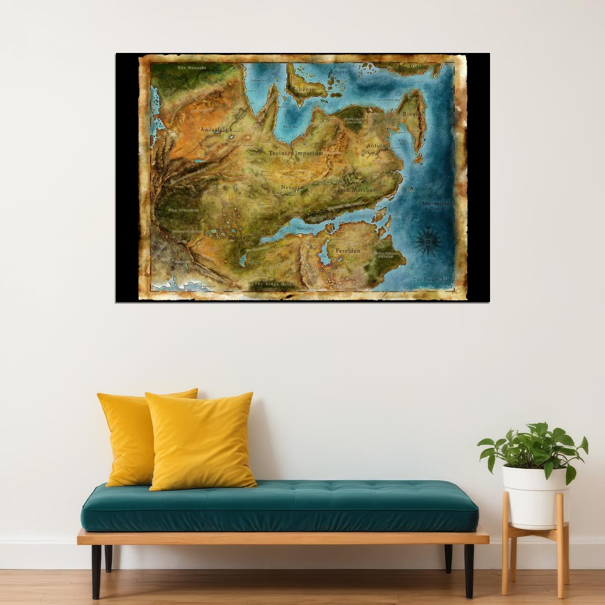 Dragon Age Video Game Poster Thedas Map Print Fantasy RPG Gamer Wall Art Open World Region Decor - xonomax