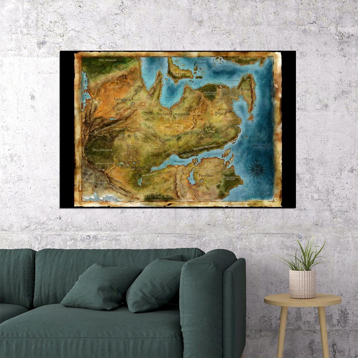 Dragon Age Video Game Poster Thedas Map Print Fantasy RPG Gamer Wall Art Open World Region Decor - xonomax