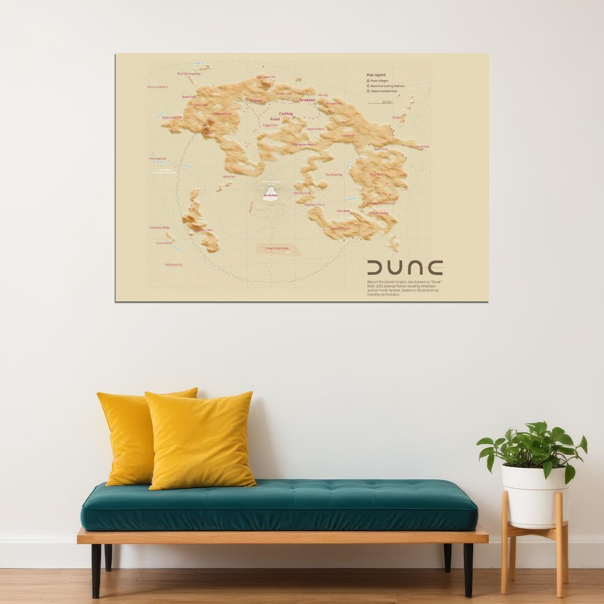 Dune Movie Poster Book Print Planet Arrakis Map Version Wall Art Sci-Fi Desert World Decor