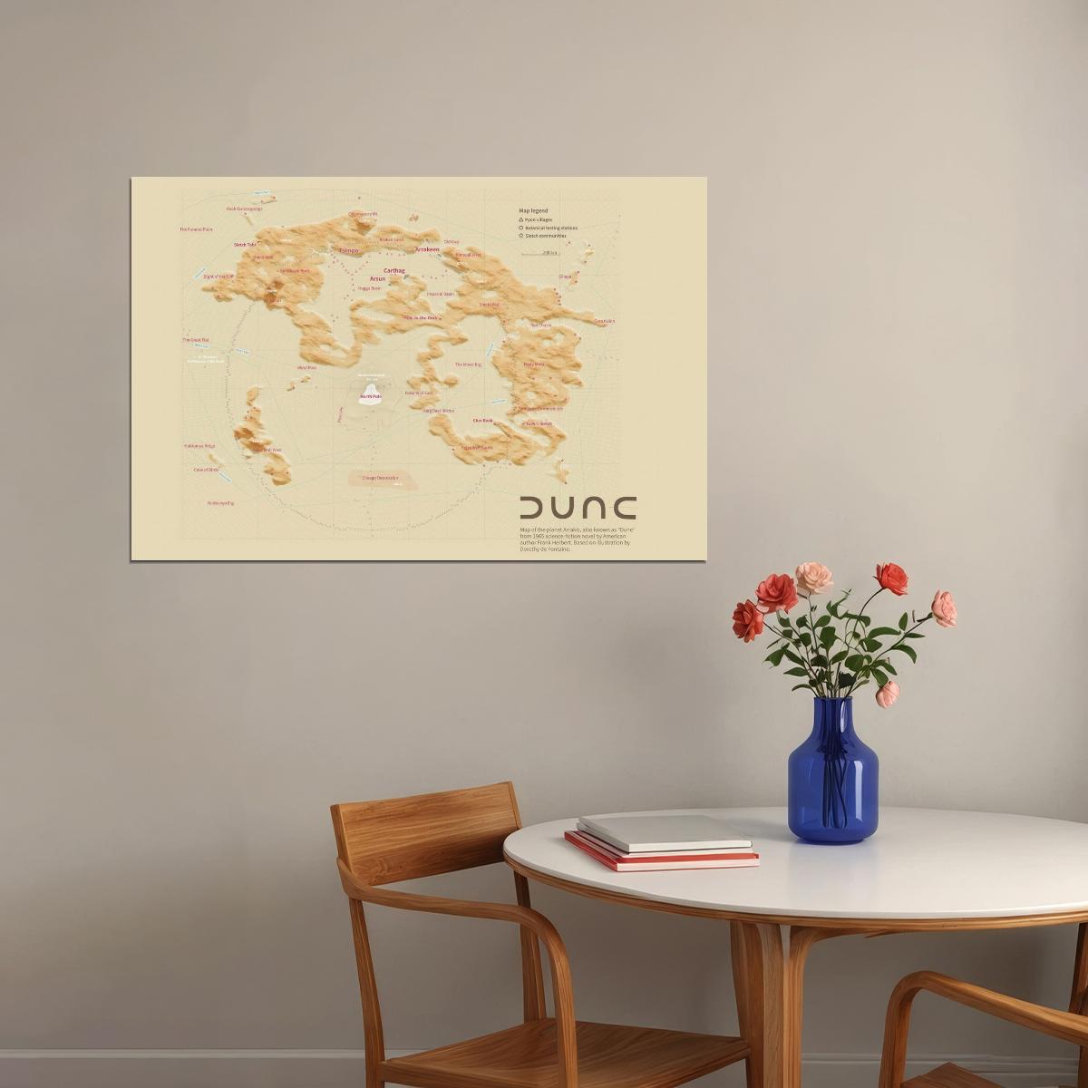 Dune Movie Poster Book Print Planet Arrakis Map Version Wall Art Sci-Fi Desert World Decor