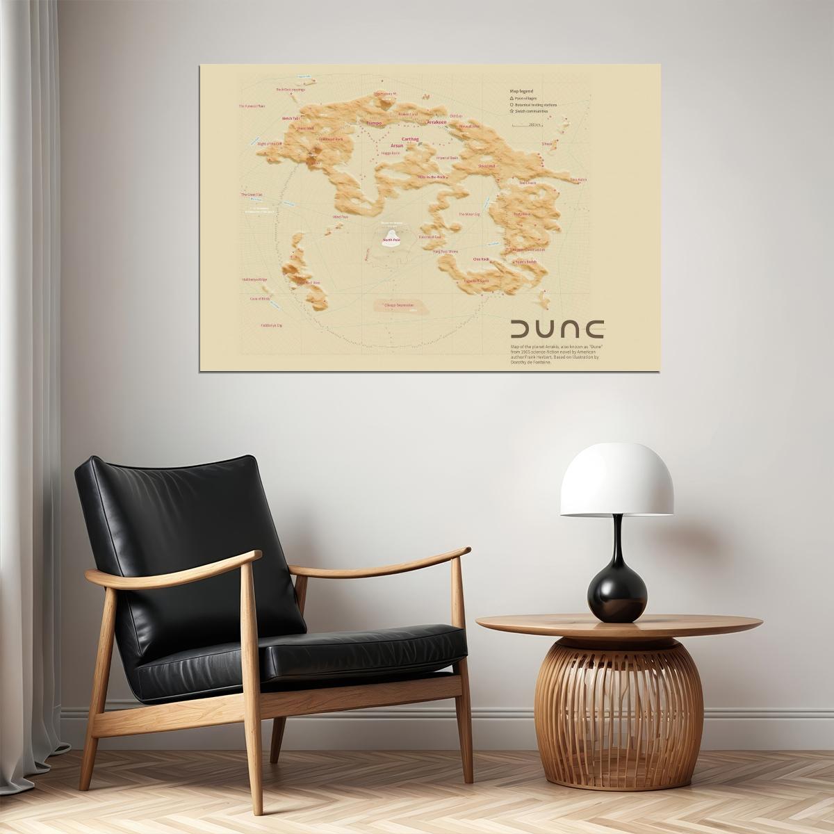 Dune Movie Poster Book Print Planet Arrakis Map Version Wall Art Sci-Fi Desert World Decor