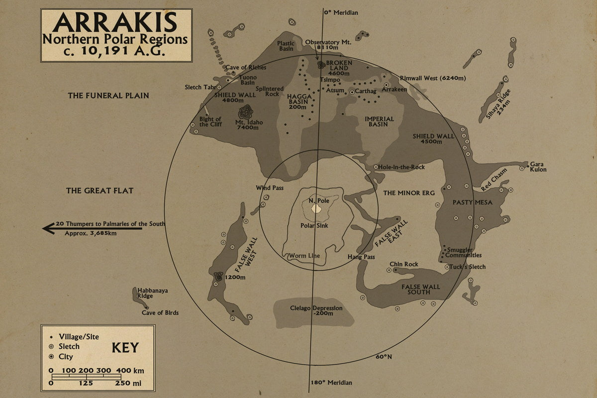 Dune Movie Poster Planet Arrakis Northern Polar Region Map Print Book Style Sci-Fi Wall Art Decor