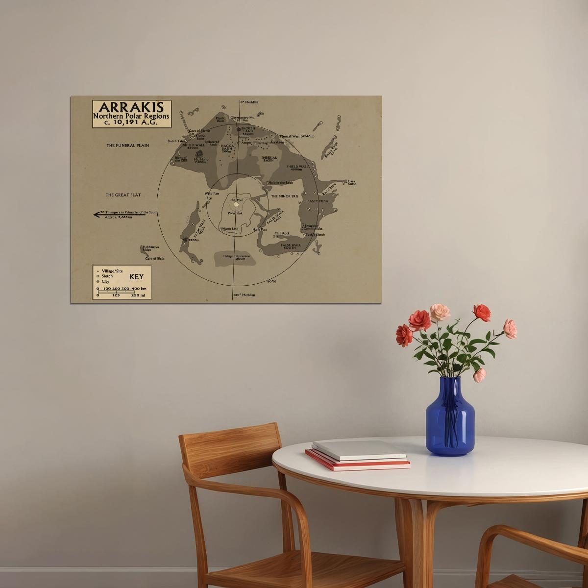 Dune Movie Poster Planet Arrakis Northern Polar Region Map Print Book Style Sci-Fi Wall Art Decor